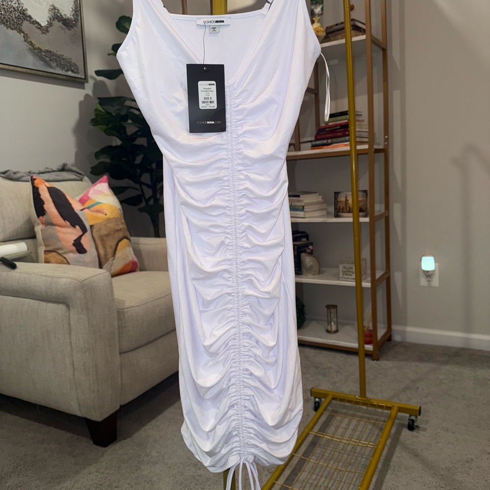 Elegant White Ruched Dress